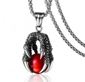 Медальон Dragon Claw Stainless Steel Necklace Red Crystal